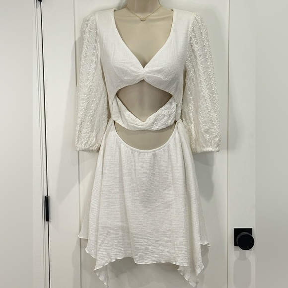 Majorelle Cambria Mini Dress White Cutout Long Sleeve Crochet Small Bridal Grad - Picture 5 of 12